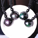 Fashion Lucky Blessing Black Obsidian Pendant Round Ball Amulet Necklace