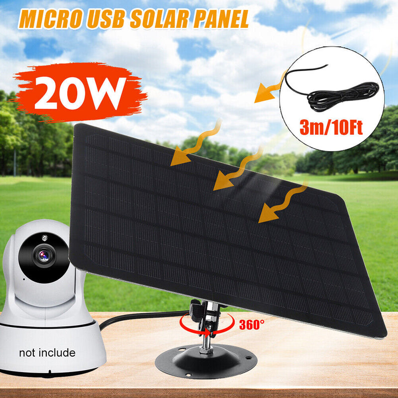 Micro USB Charging Waterproof 5V 20W Solar Panel for IP CCTV Surveillance Camera