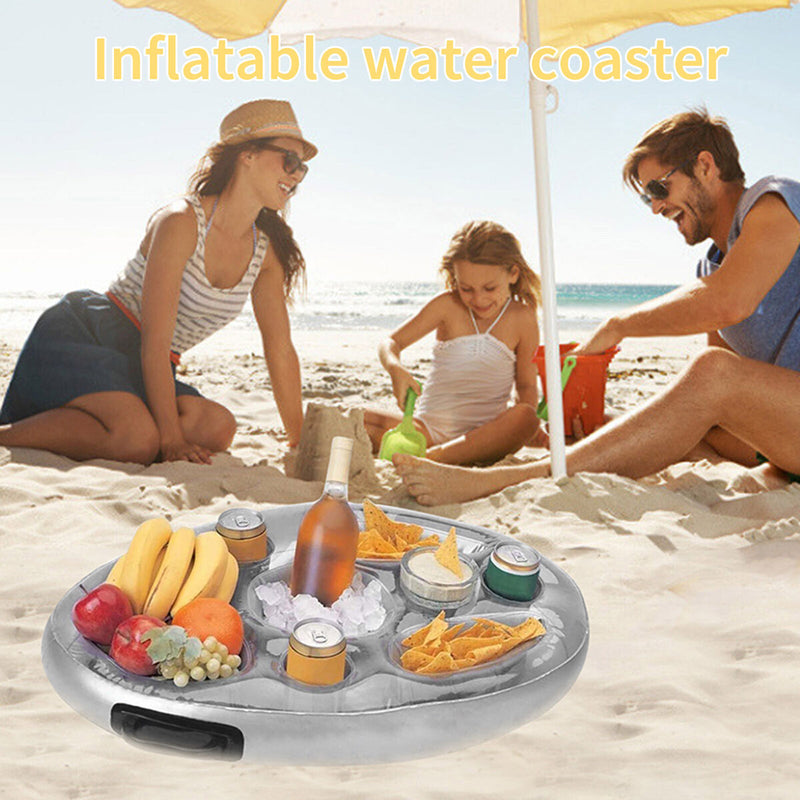 Inflatable Drink Holder Water Floating Beer Beverage Cup Saucer Snack Tray