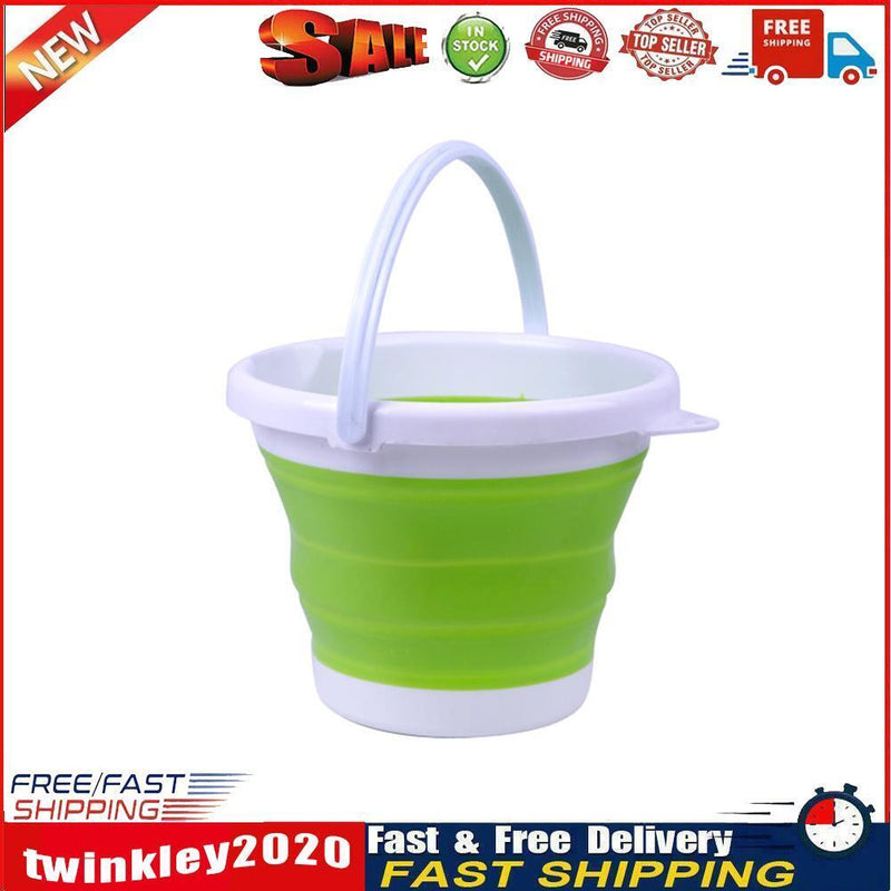 Collapsible Bucket Portable Outdoor Fishing Car Washing Basin (Green 3L) Newly