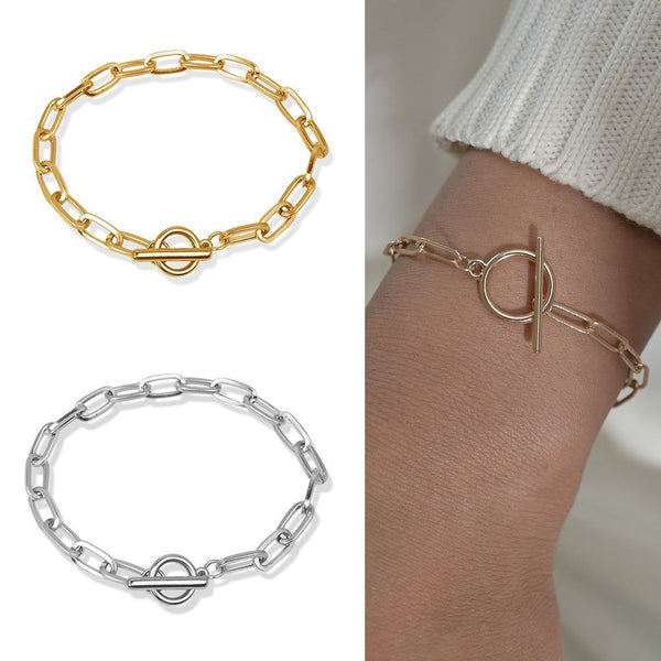Wrist Geometric Shape Stainless Steel OT Buckle Chain Bracelet Toggle Clasp