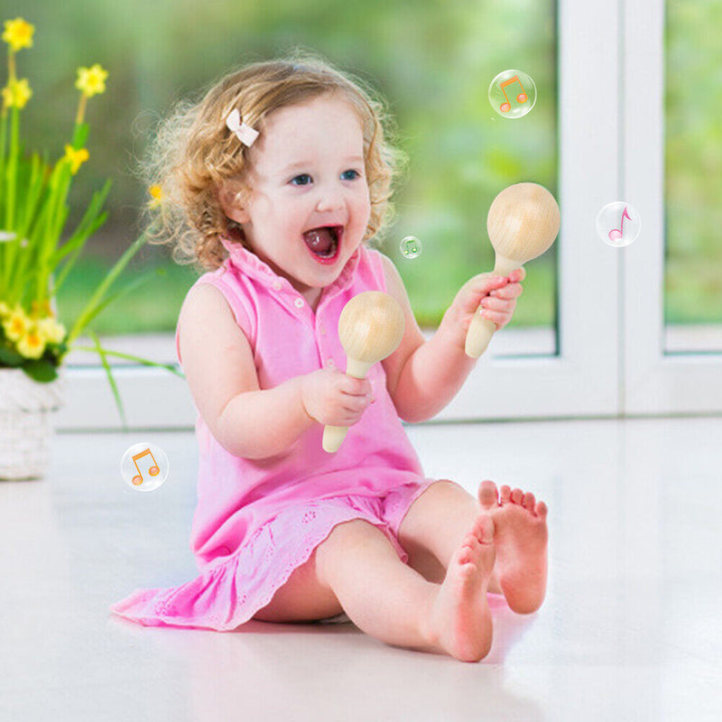 2pcs Baby Wooden Maraca Hand Rattles Kids Musical Percussion Instruments Newly