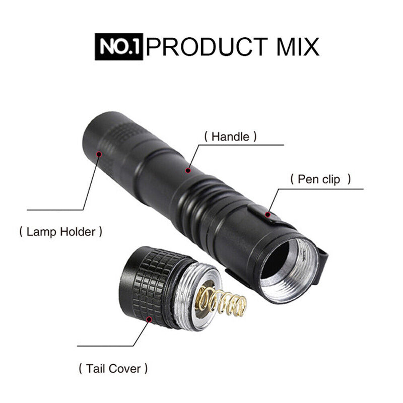 LED Flashlight Outdoors Mini Torch Pen Lamp for Camping Hiking Battery Powere