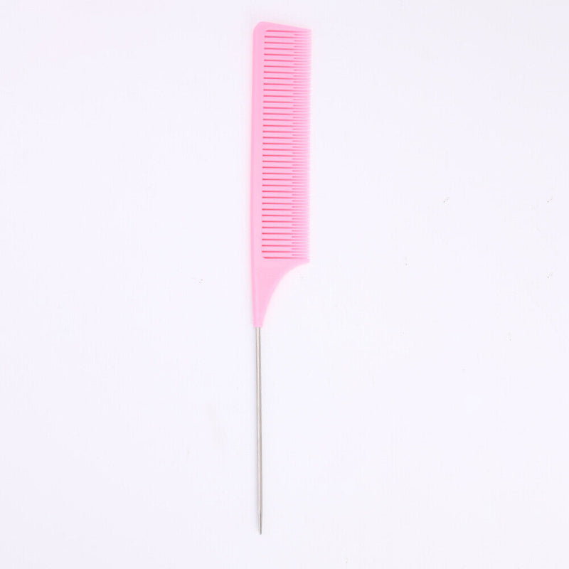 Fine-Tooth Metal Pin Tail Comb Plastic Hair Styling Hairdressing Dyeing Bru