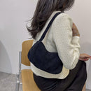 Fashion Women Corduroy Shoulder Underarm Bag Solid Color Handbags (Black)