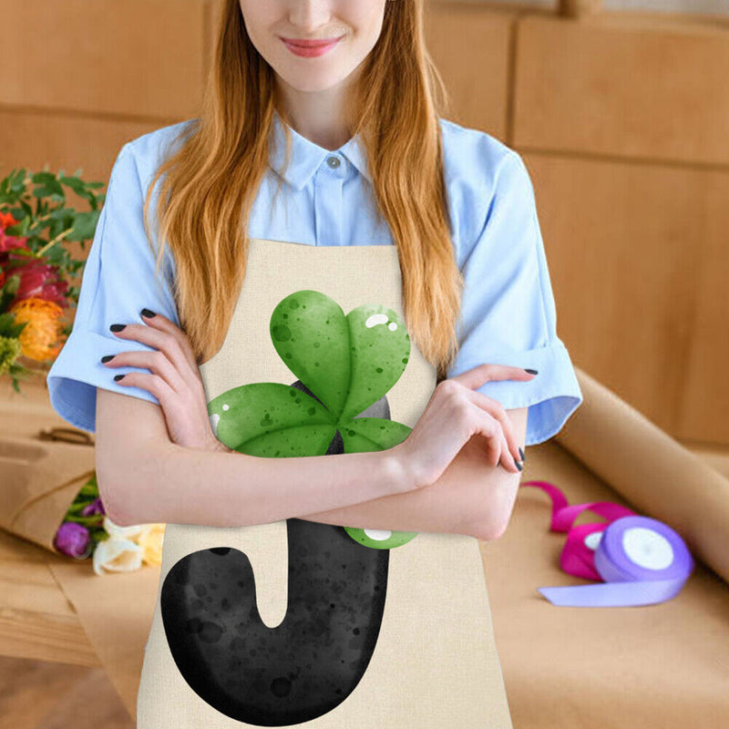 Cartoon J Print Apron Linen Waterproof Cooking Bibs Chef Pinafore (68X55CM)
