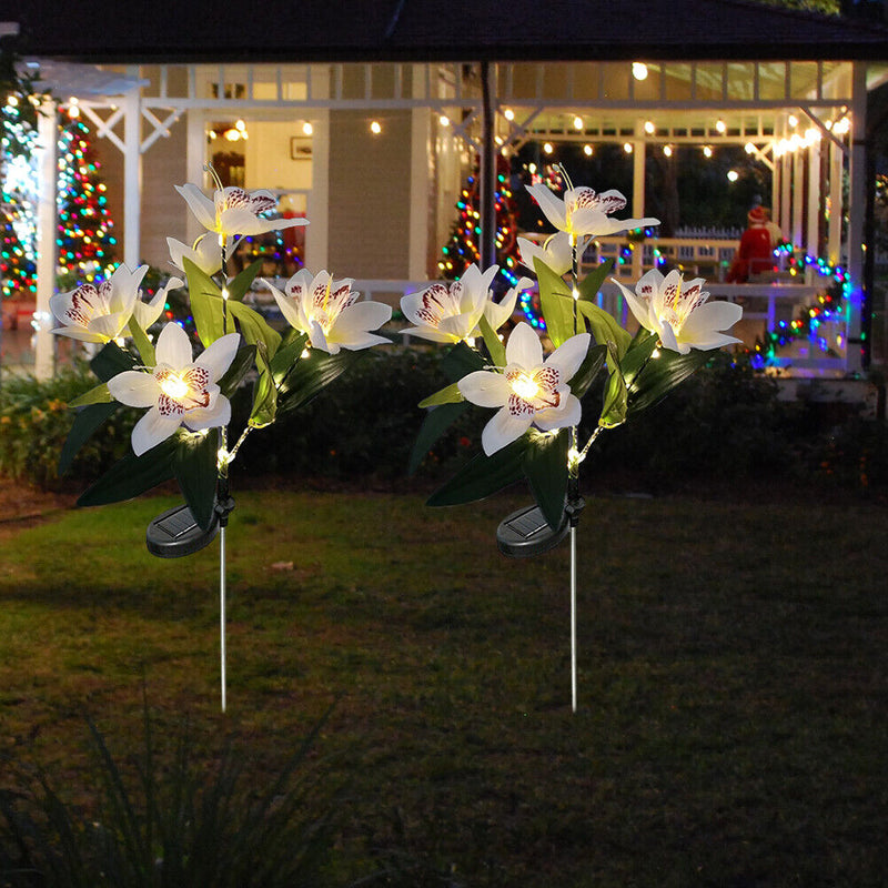 2x LED Solar Garden Orchid Light Waterproof Landscape Fence Decor (White) Newly