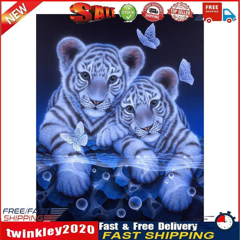 2 Tigers 5D Diamond Painting Craft Embroidery DIY Cross Stitch Home Decor Newly