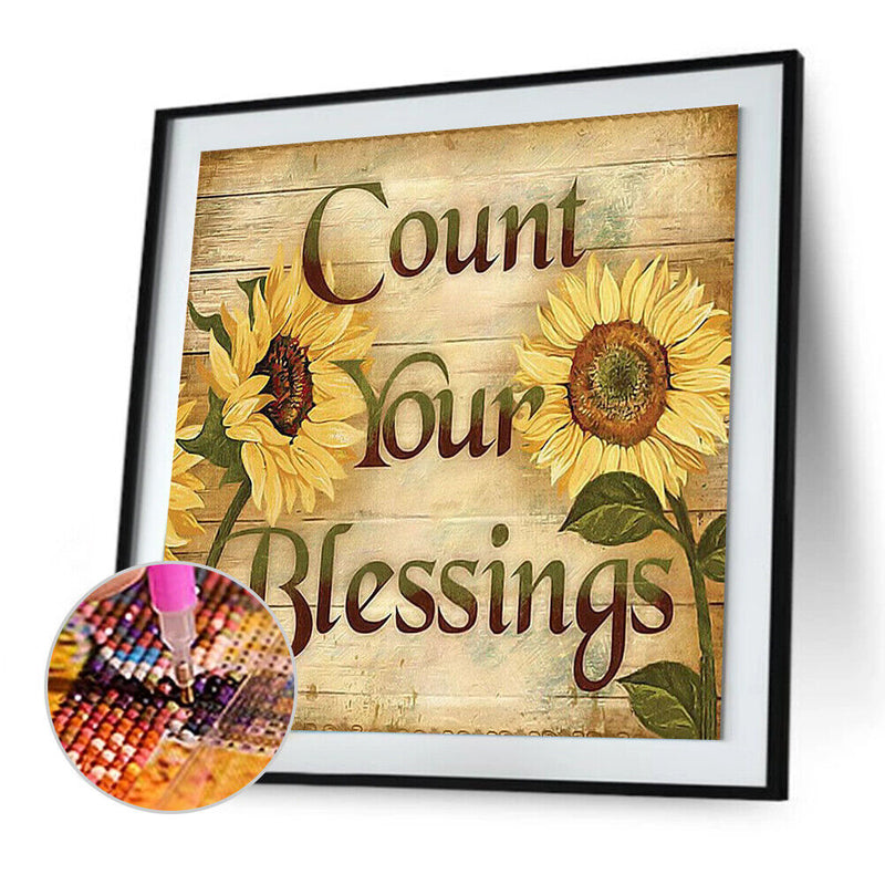 5D DIY Diamond Painting Blessings Full Round Drill Art Letter Picture Home Decor