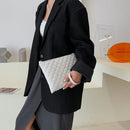 Diamond Lattice Embroidery Thread Envelope Bags Women PU Leather Clutch Handbags