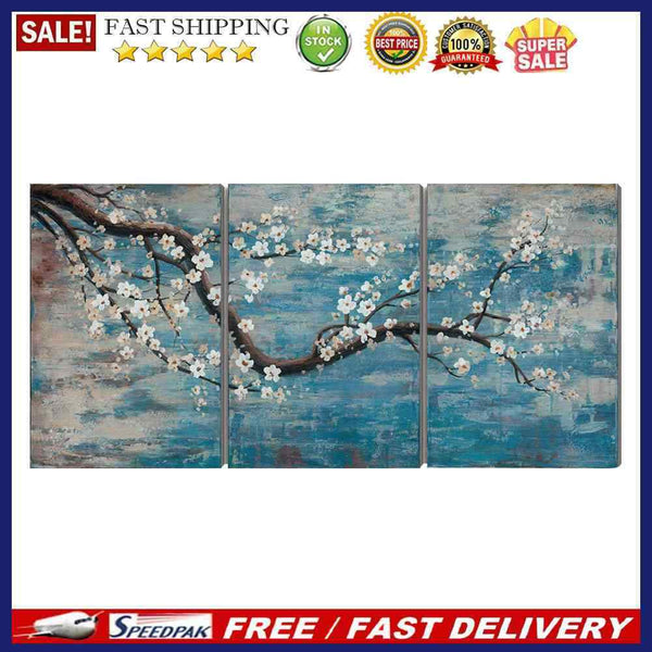 A Plum Blossom Oil Paint By Numbers 3 Panels Canvas DIY Hand Painted Wall A