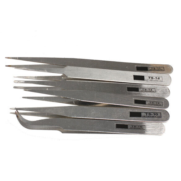 6pcs Industrial Tweezer Maintenance Repair Tool Kit TS10-15