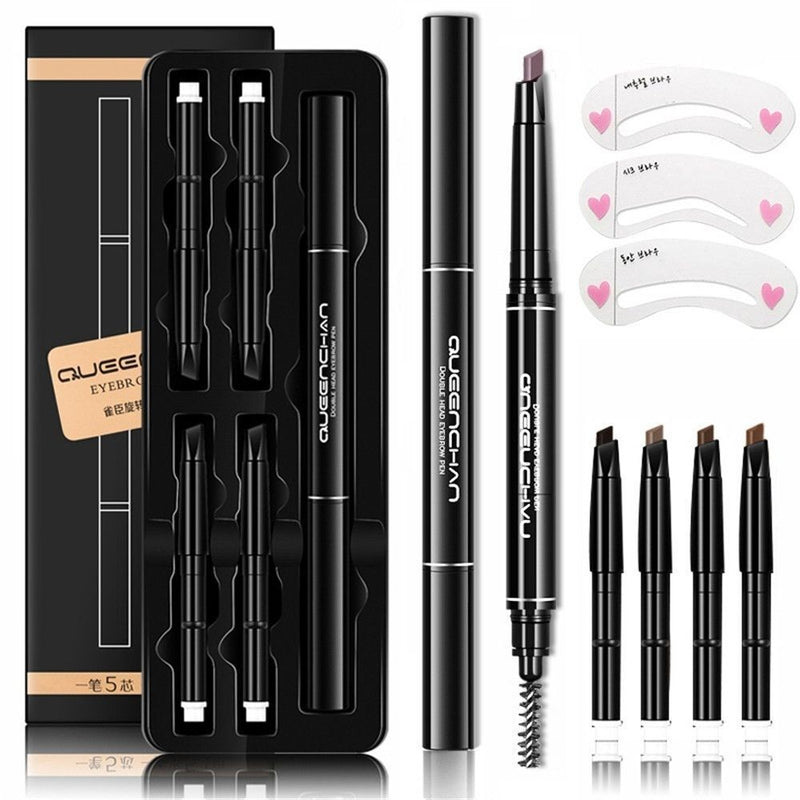 Eyebrow Pencil With 5 Colors Refill Lead 3 Pcs Eyebrow Stencils Brow Tattoo Pen