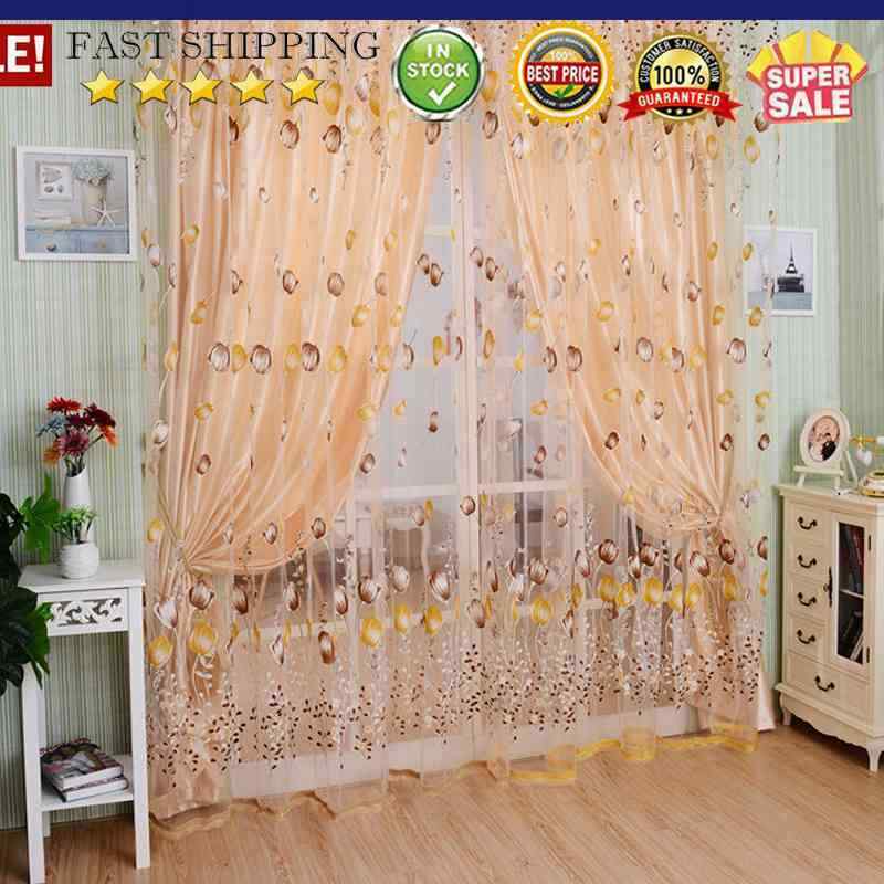 Tulip Flower Yarn Sheer Window Curtain Scarf Drapes for Bedroom (Orange)