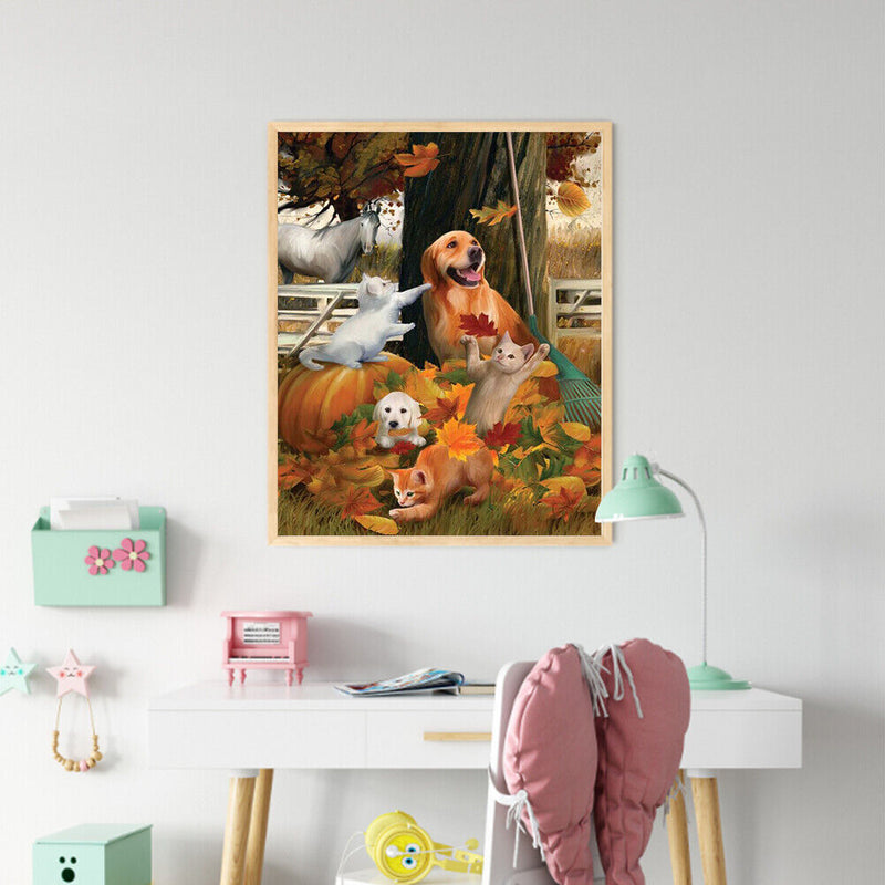 Playing Cat and White Horse Oil Paint By Numbers Kit Art Picture 40x50cm (B1603)