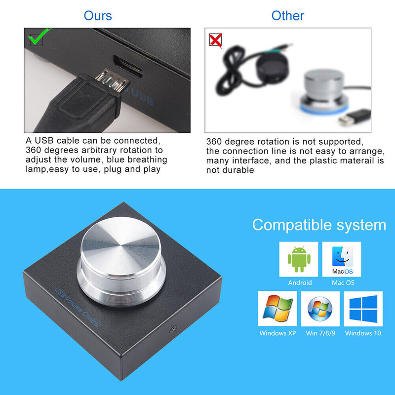 Volume Control Knob USB Computer Speaker Controller for Mobile Phone Laptop PC