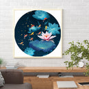 11CT Partial Stamped Embroidery Kit Round Lotus Fish Cross Stitch Needlework DIY