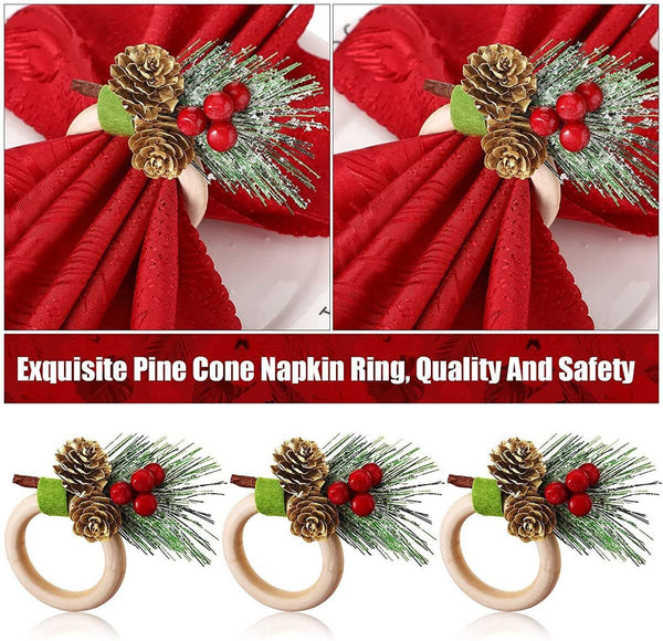 Wooden Napkin Ring Pine Cones Napkin Holder Handicraft Christmas Napkin Rings