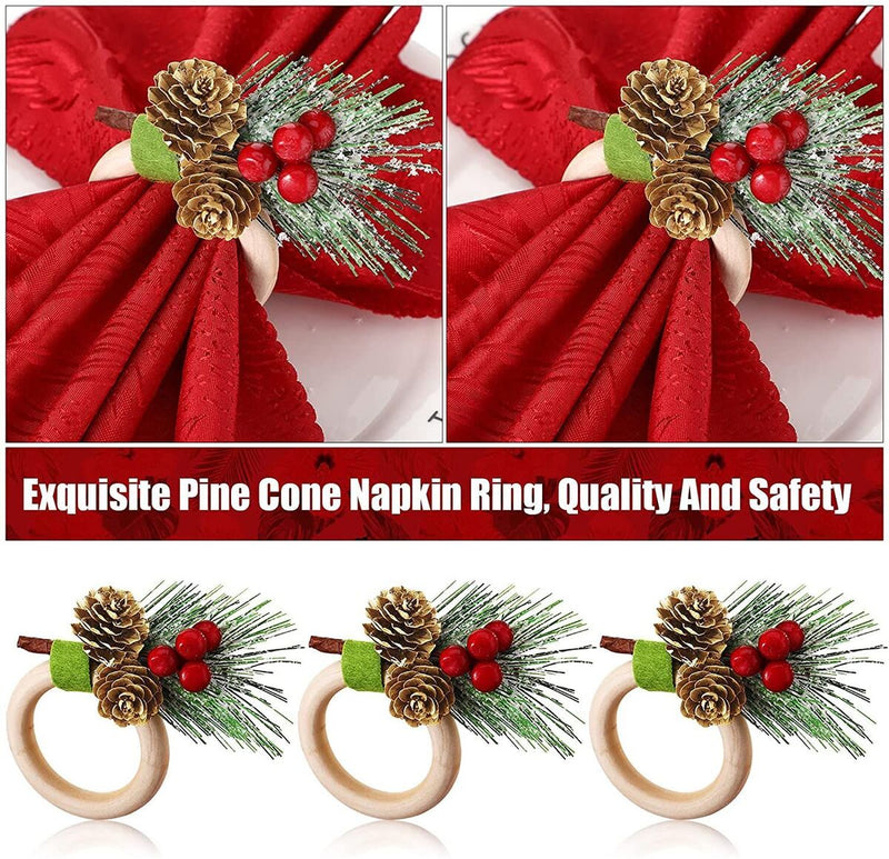 Wooden Napkin Ring Pine Cones Napkin Holder Handicraft Christmas Napkin Rings