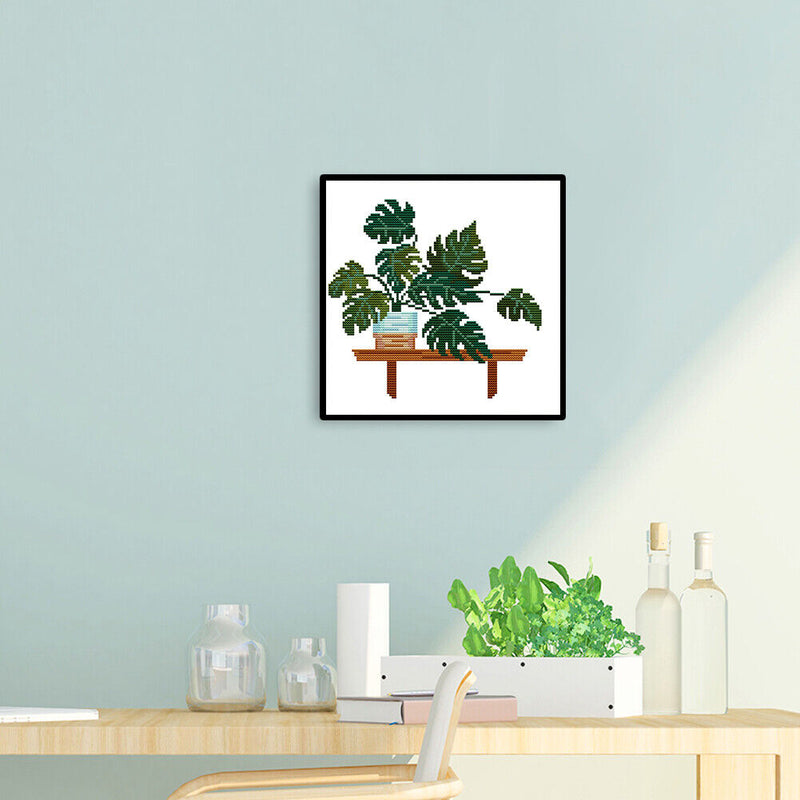 14CT Partial Cross Stitch Monstera Stamped DIY Embroidery Kits Printed Art