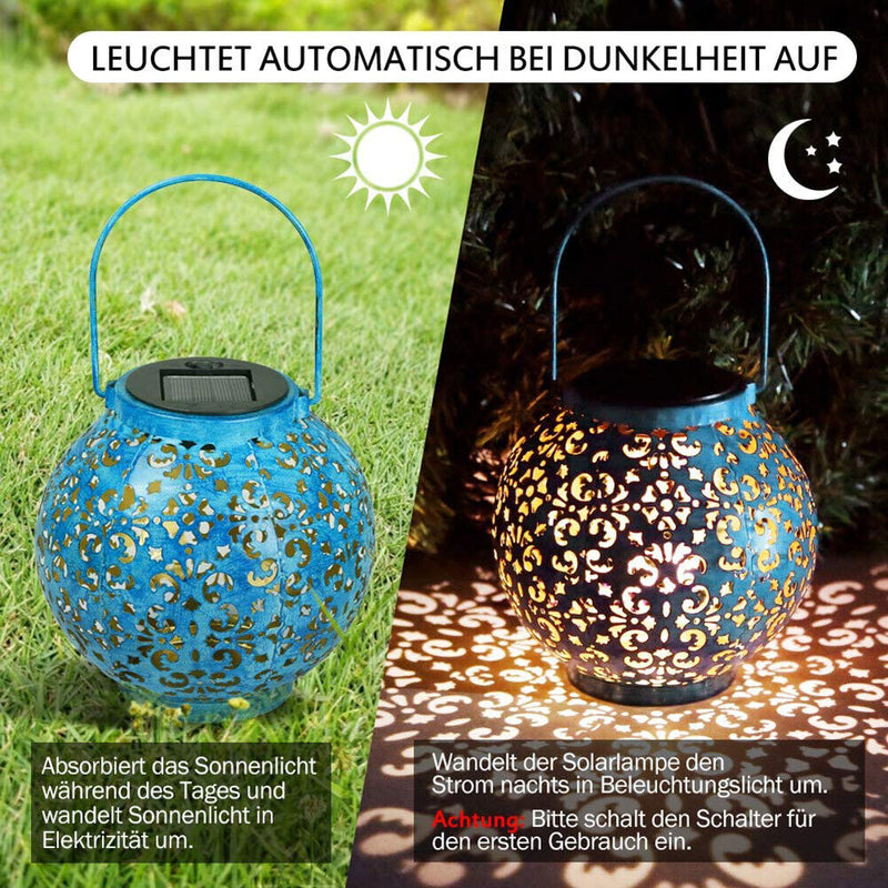 Creative Solar LED Iron Art Hollow Lantern Light Outdoor Decor Lighting Lamp