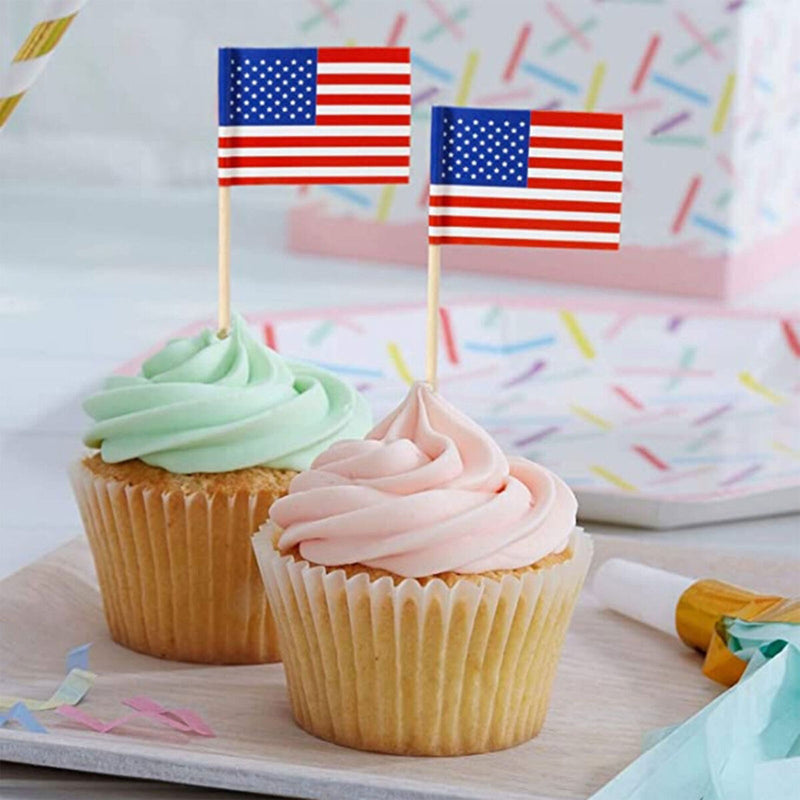 100pcs American Toothpick Flag - Vivid Bright Double-sided Printing Banner Decor