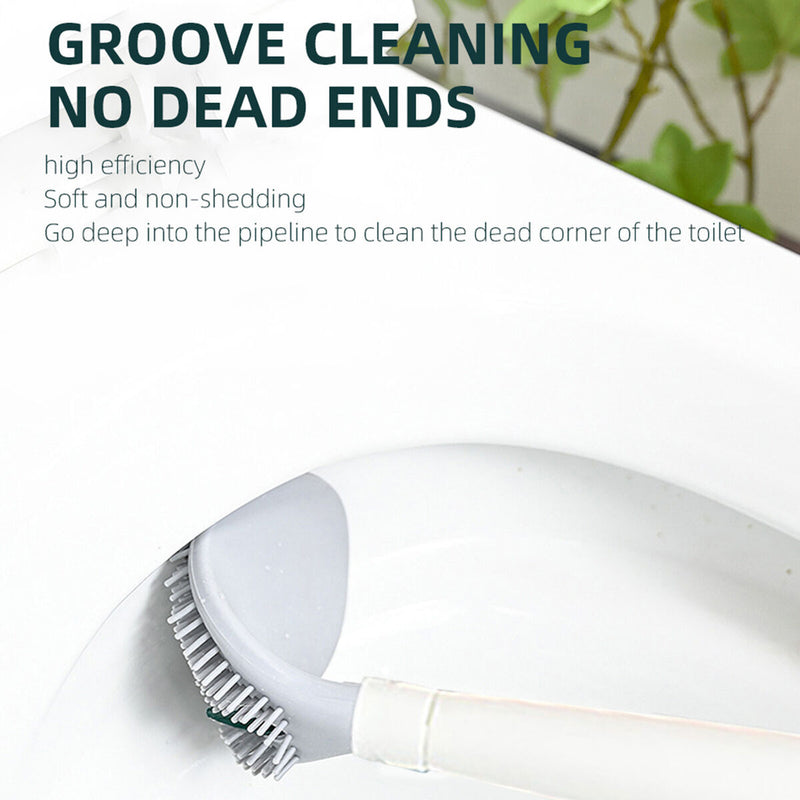 Silicone Toilet Brush - Punch-Free Wall Hanging Tool & Soft Head (White) Newly