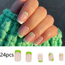 Nails Tips False Nails Short Nail French Green Side with Green Flower