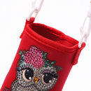 Round Messenger Strap Water Bottle Insulated Protective Bag (Red Owl)