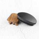 Oval Portable Boar Bristle Beard Brush Men Beard Care Shaving Brush (Black)