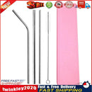 5pcs Stainless Steel Reusable Bent Straight Drink Straws with Brush (Pink) Newly