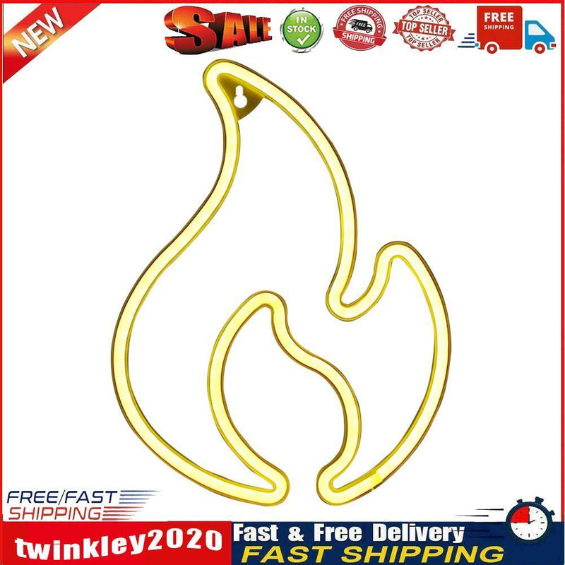 Fire Flame Neon Sign Light LED Hanging Wall Night Lamp Home Decor (Yellow) Newly