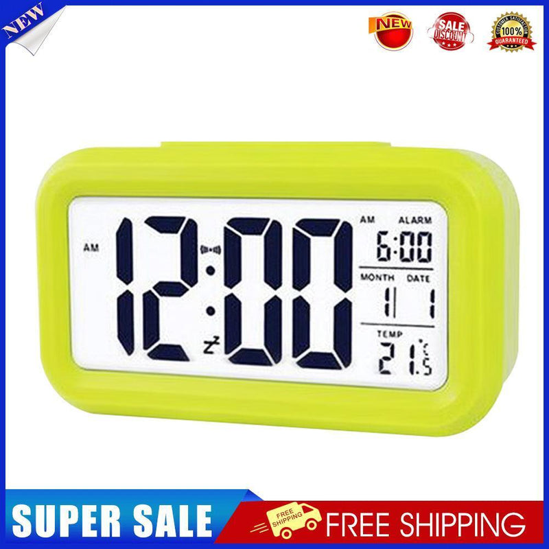 Temperature Alarm Clock LED Digital Backlight Calendar Snooze Clock (Green)