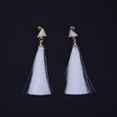 Women Fashion Multicolor Metal Triangle Retro Tassel Jewelry Earrings Beige