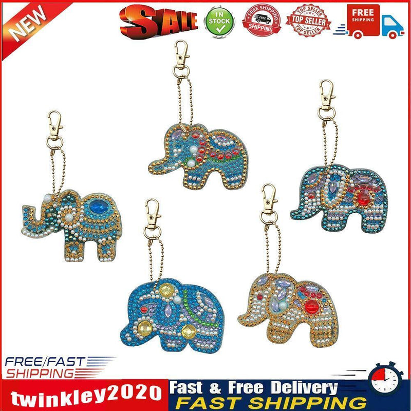5pcs DIY Full Special Shaped Diamond Painting Elephant Keyring Keychains Newly
