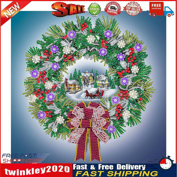 5D DIY Diamond Painted Christmas wreath Partial Special Rhinestone Set Newly