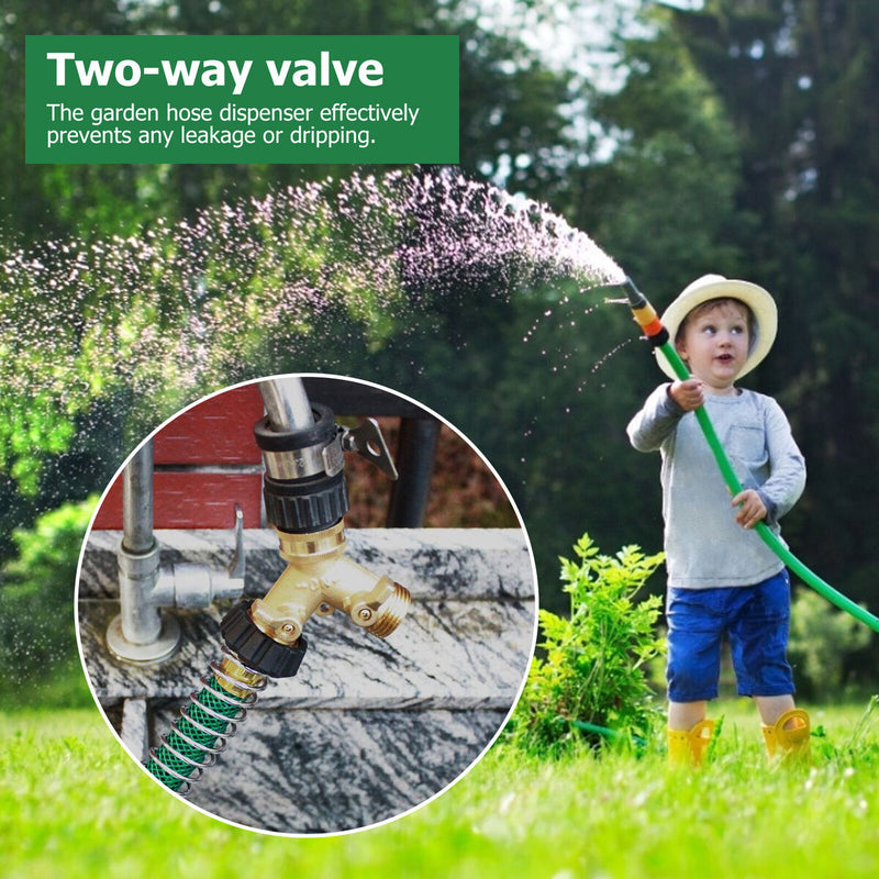 Garden Hose Connector Tap Outlet Splitter Brass 2 Way Adapter with Washers