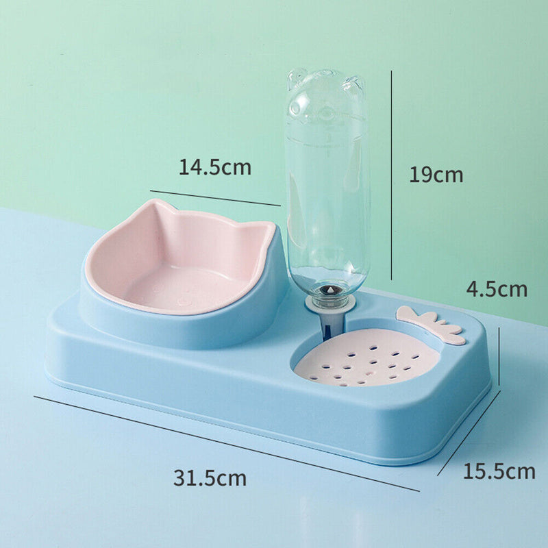 Strawberry Pet Food Bowl Auto Feeder Water Dispenser Raised Dish (Sky Blue)