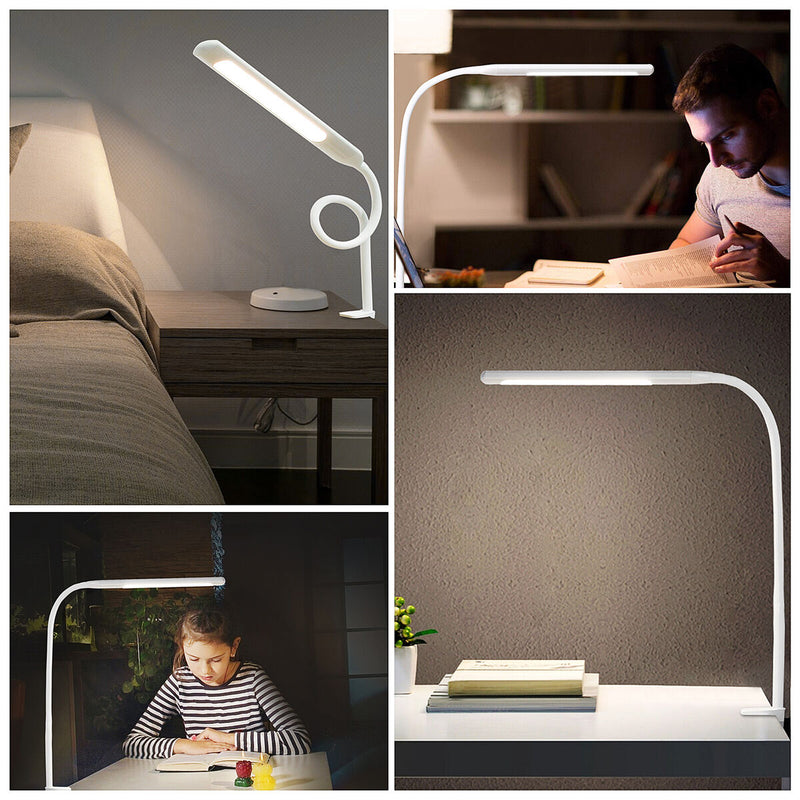 LED Desk Lamp - Flexible Swing Arm Desk Night Light with Clamp - 12W White