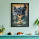 5D DIY Diamond Woman Wolf Full Round Drill Mosaic Wall Art Picture of Rhinestone