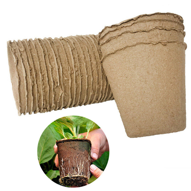 50pcs Round Paper Pulp Peat Flower Pot Plant Flower Biodegradable Nursery Cups