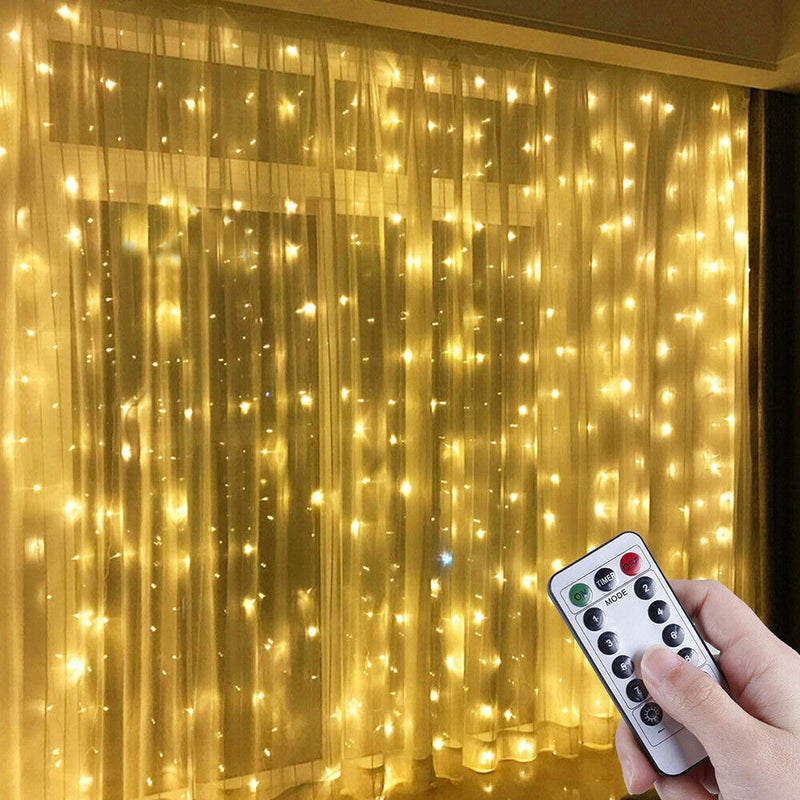 200 LED Fairy String Light Garland Curtain Lamp with Remote (Warm White) Newly
