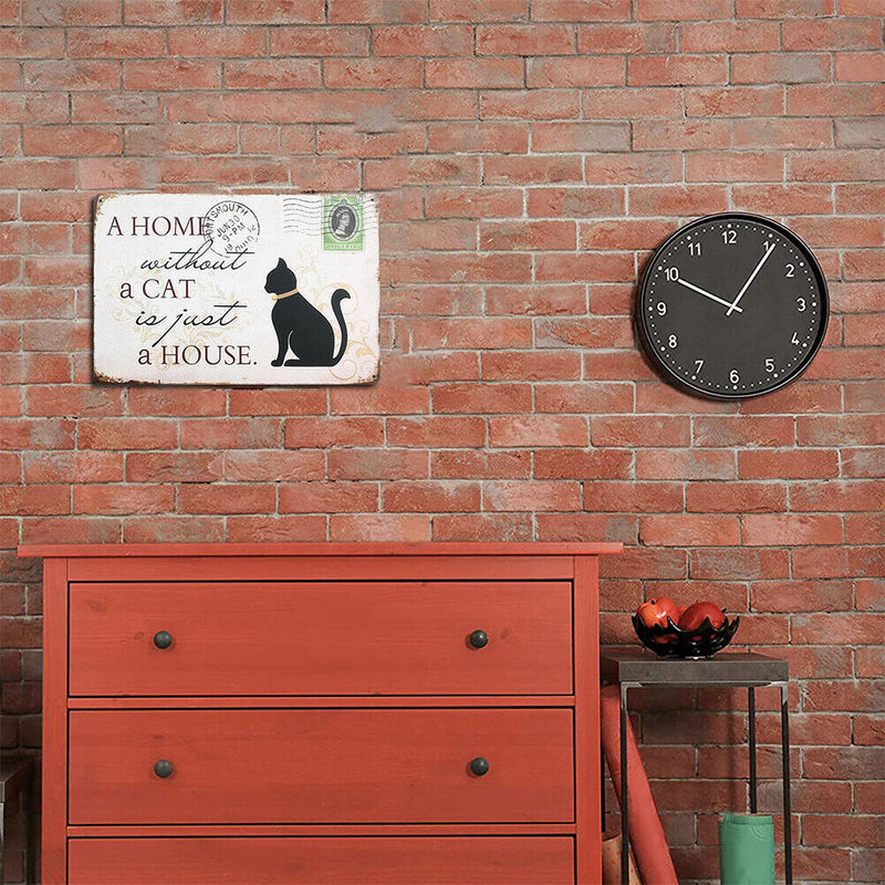 Home Weatherproof Retro Chic Cat Sign Iron Painting Wall Drawing Art Templates