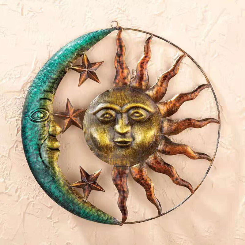Metal Moon Sun Hanging Pendant Wall-mounted Art Craft Home Background Wall Decor