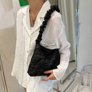Fashion Women Pleated Shoulder Tote Bag Casual Pure Color Large Capacity Handbag