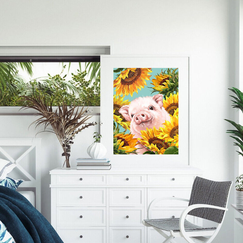 Full Drill Round Rhinestone Picture DIY 5D Mosaic Pig in Sunflower Painting Kit