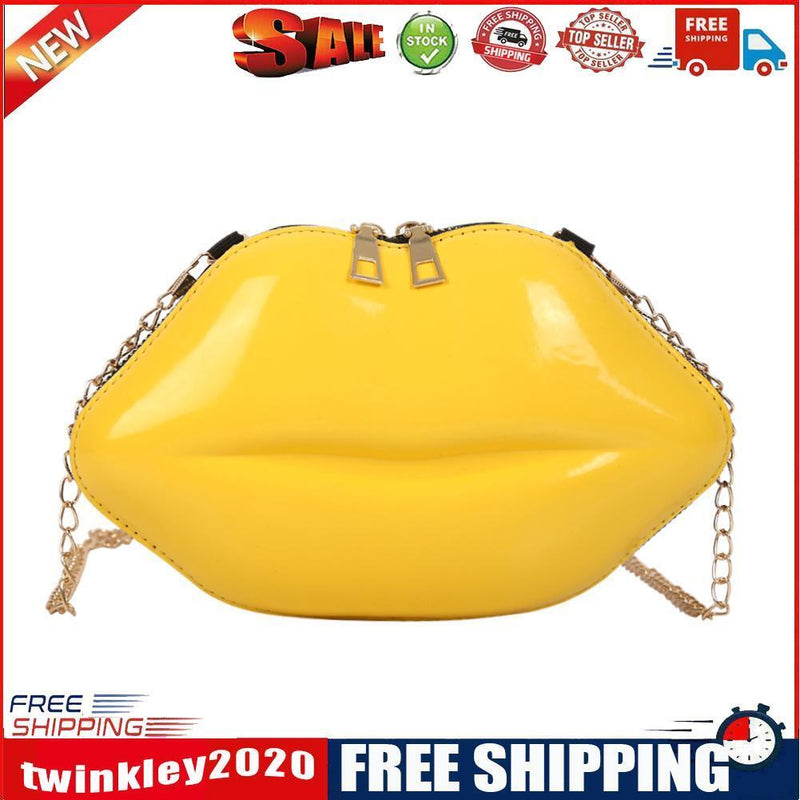 Lips Women PVC Handbags Chain Messenger Bags Shoulder Party Clutch (Yellow)