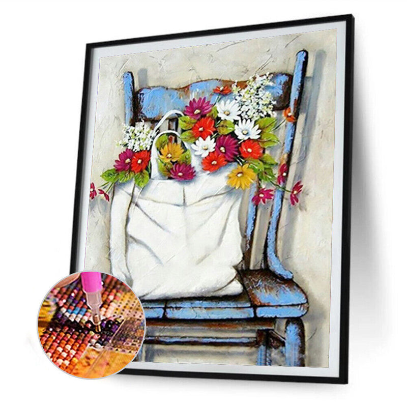 5D Diamond Painting Flowers on Bench Full Round Drill Wall Rhinestone DIY Arts