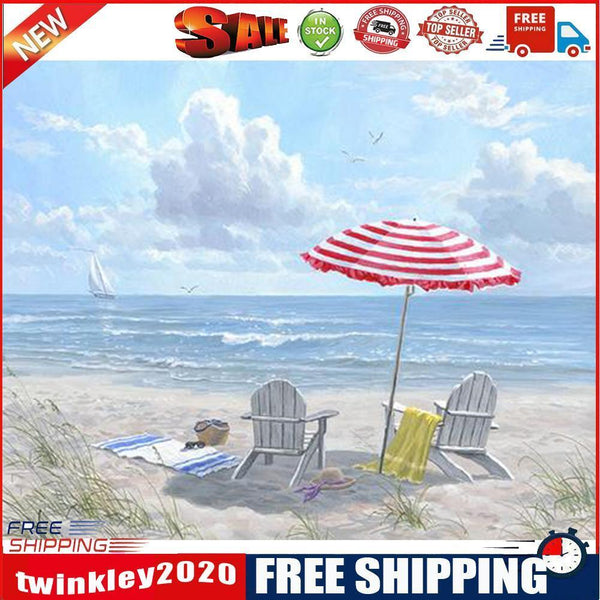Frameless Oil Paint By Numbers Beach Scenery DIY Canvas Picture Craft Kit