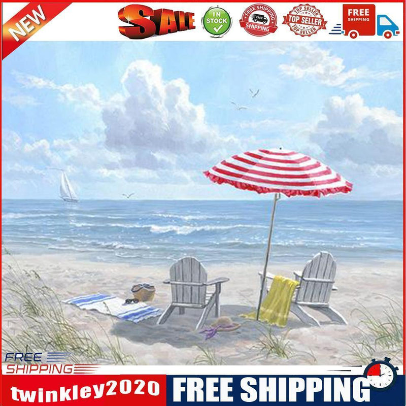 Frameless Oil Paint By Numbers Beach Scenery DIY Canvas Picture Craft Kit